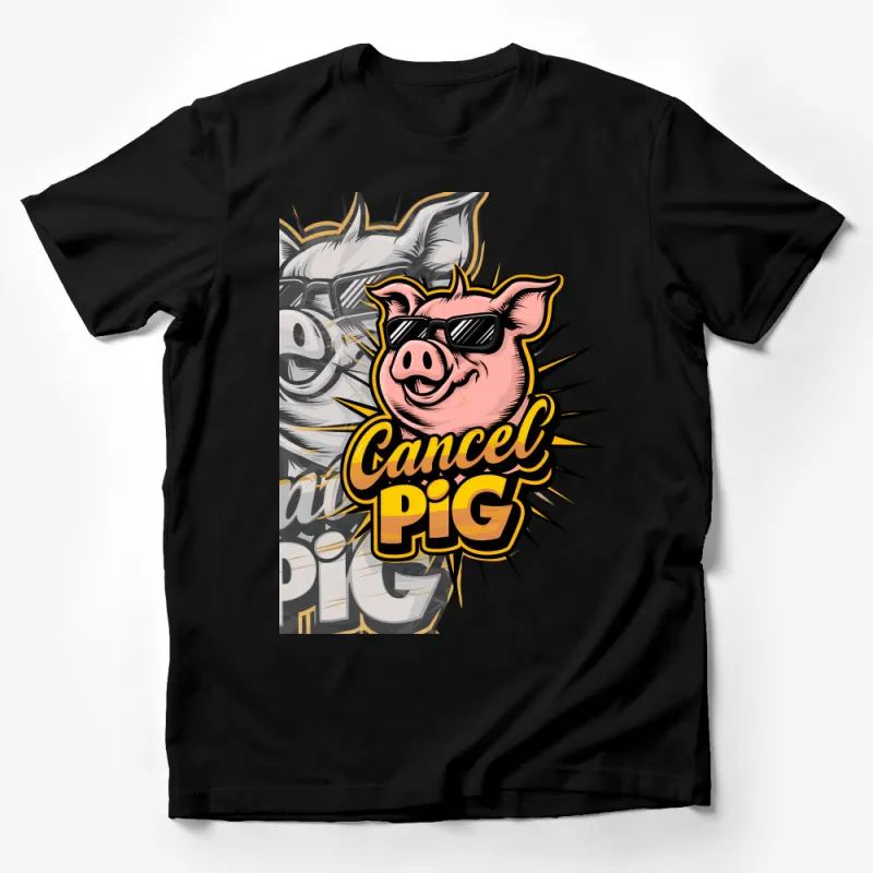 Cool Pig with Sunglasses Cancel Pig Graphic Tee, Fun Cartoon Style T-Shirt for All Ages Male T-Shirt