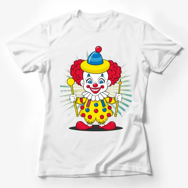 Happy Circus Clown Cartoon T-Shirt, Colorful Funny Character Tee, Unisex Adult and Kids Sizes Female T-Shirt