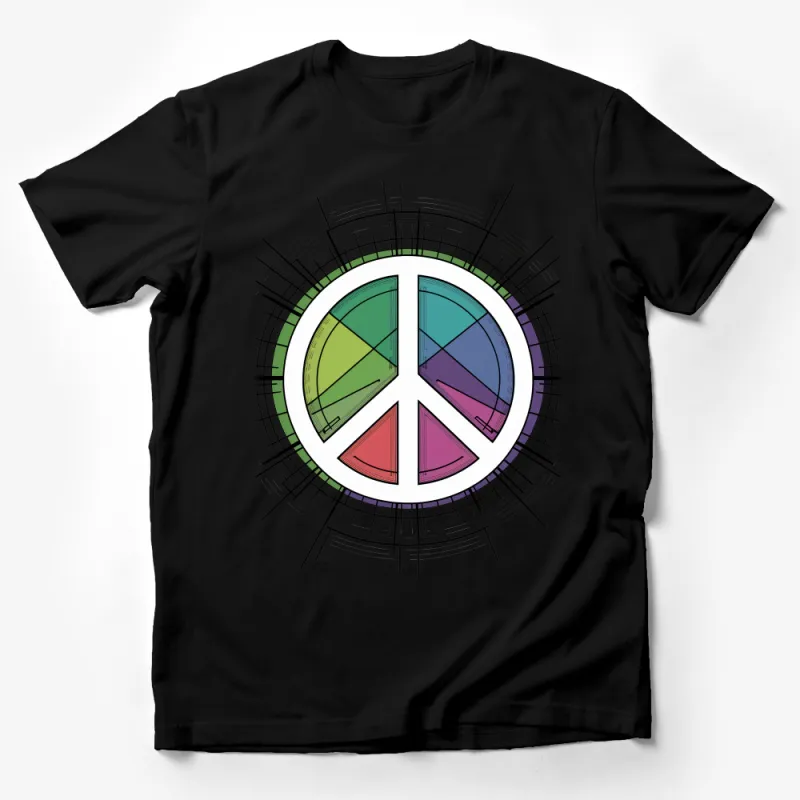 Colorful Abstract Geometric Peace Sign Graphic Tee, Unisex Fashion T-Shirt Male T-Shirt