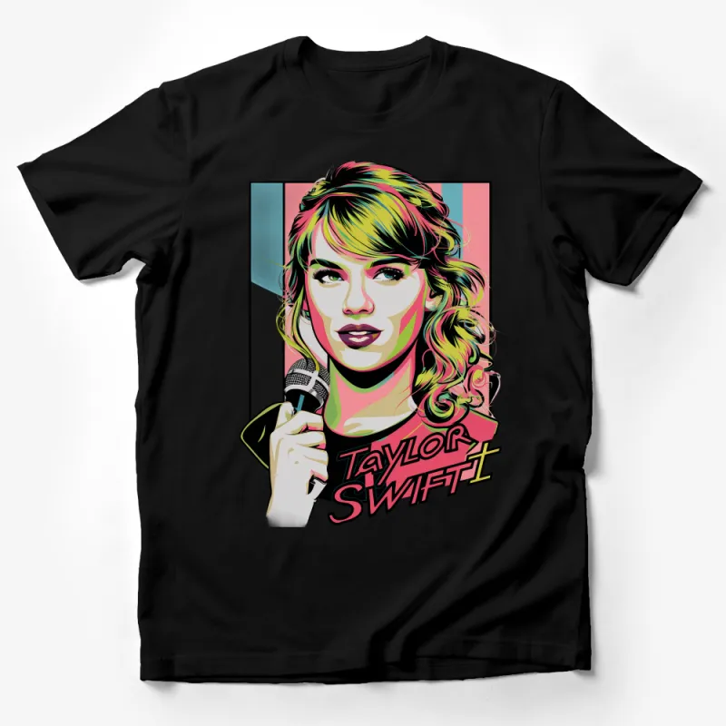 Colorful Pop Art Taylor Swift Inspired Graphic Tee, Unique Music Fan T-Shirt Design Male T-Shirt