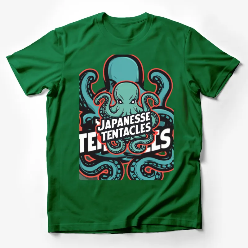 Japanese Style Tentacle Illustration T-Shirt, Unique Octopus Graphic Tee, Unisex Male T-Shirt