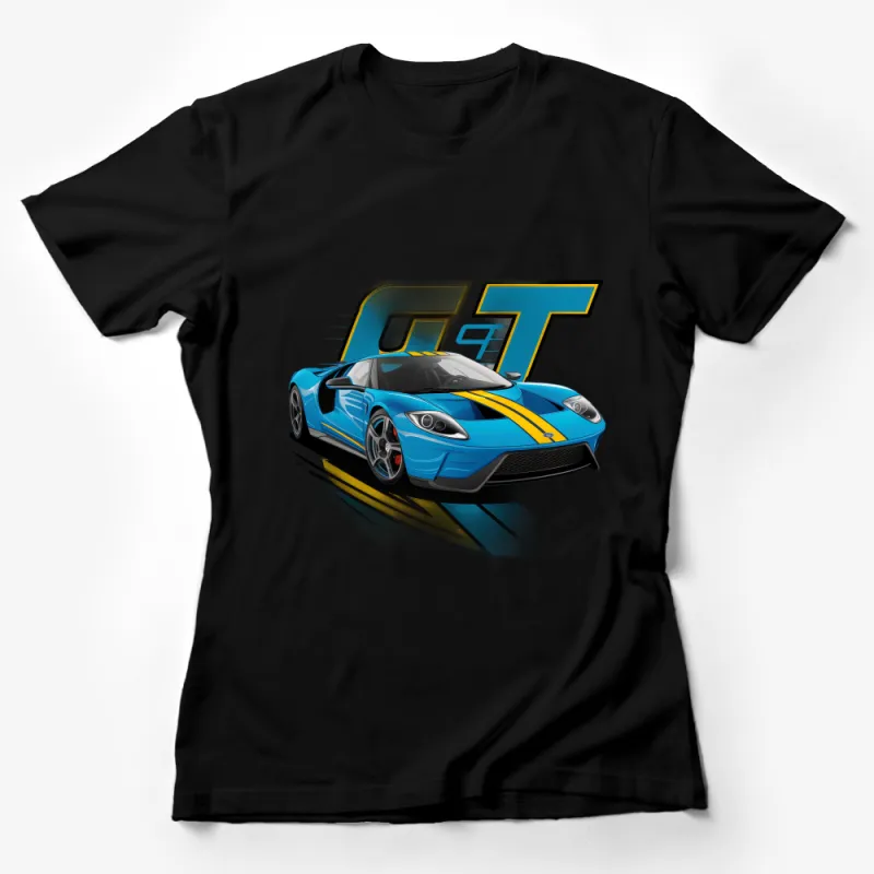 Blue and Yellow Sports Car Illustration T-Shirt, Racing Enthusiast Graphic Tee, Gift for Car Lovers Female T-Shirt