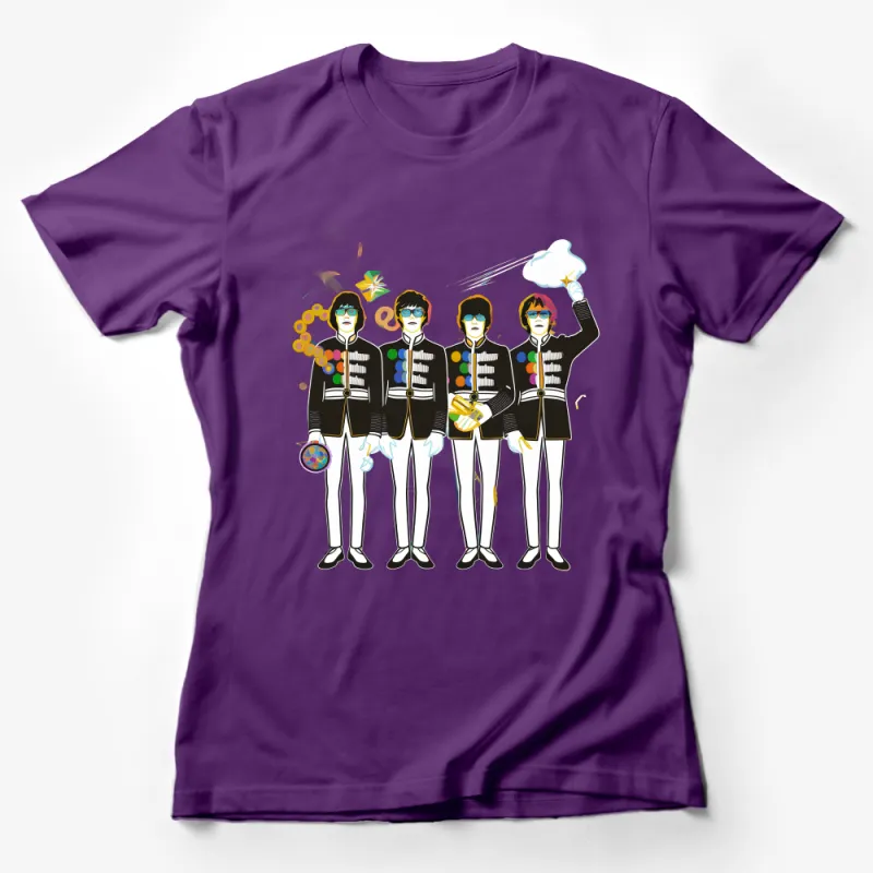 Vintage Band Cartoon T-Shirt, Colorful Retro Music Group Illustration, Unisex Graphic Tee, Music Lover Gift, Unique Printed Shirt Female T-Shirt