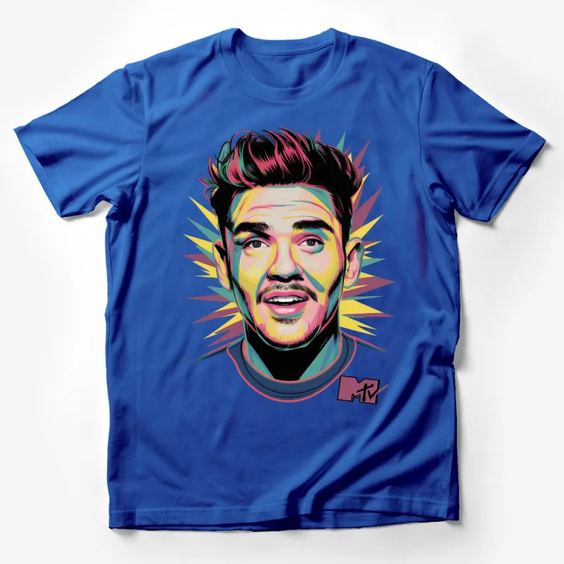 Vibrant Pop Art Inspired Colorful Portrait T-Shirt, Funky Urban Style Tee Male T-Shirt