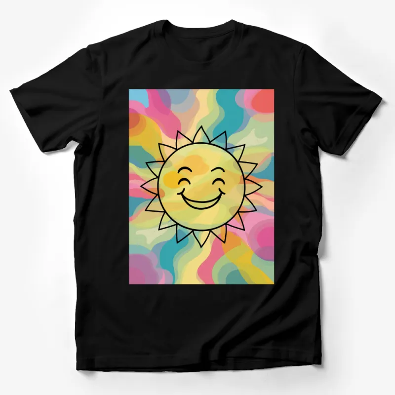 Colorful Abstract Happy Sun Graphic T-Shirt, Unisex Vibrant Summer Tee Design Male T-Shirt