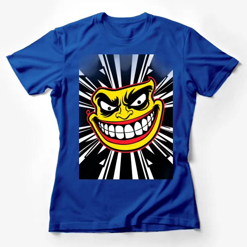 Bold Comic Style Grinning Face T-Shirt, Vibrant Graphic Tee for Casual Wear Female T-Shirt