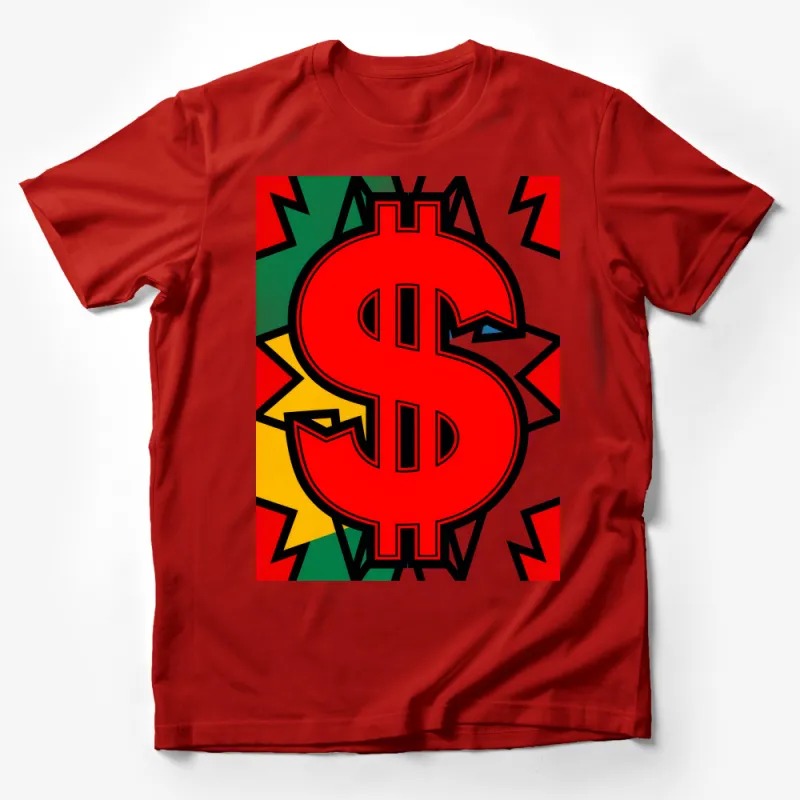 Bold Red Dollar Sign Graphic T-Shirt, Colorful Economic Statement Unisex Tee Male T-Shirt