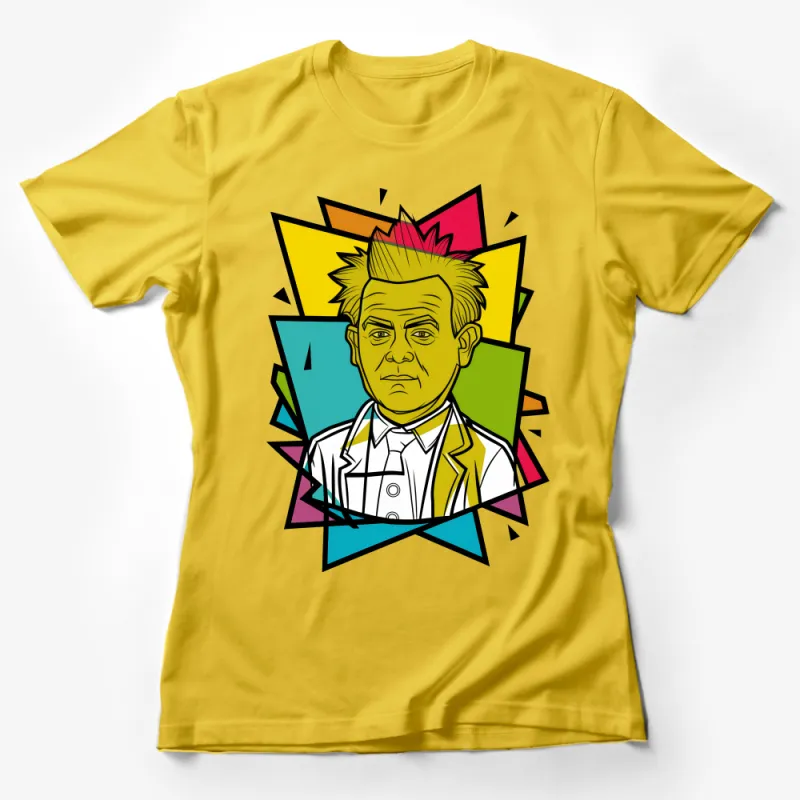 Colorful Pop Art Style Scientist T-Shirt, Eye-Catching Comic Book Fashion, Unique Graphic Tee Female T-Shirt