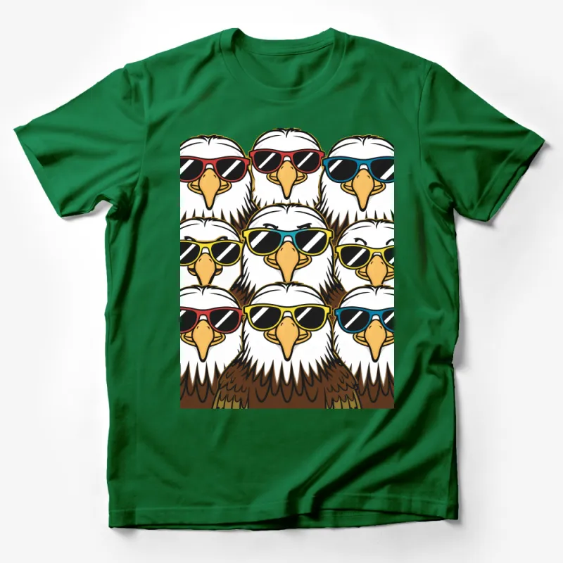 Cool Eagle with Sunglasses Graphic Tee, Unique Colorful Birds Design T-Shirt, Fun Animal Lover Gift Top Male T-Shirt