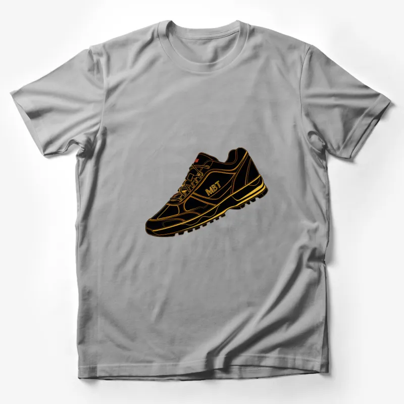 Unisex Golden Line Sneaker Graphic Tee, Casual Streetwear Style T-Shirt, Trendy Footwear Illustration Shirt Male T-Shirt