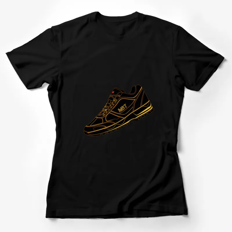 Unisex Golden Line Sneaker Graphic Tee, Casual Streetwear Style T-Shirt, Trendy Footwear Illustration Shirt Female T-Shirt