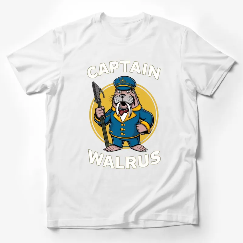 Captain Walrus Cartoon Character Nautical Theme T-Shirt for Adults and Kids Male T-Shirt