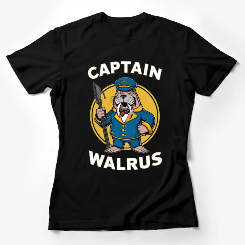 Captain Walrus Cartoon Character Nautical Theme T-Shirt for Adults and Kids Female T-Shirt