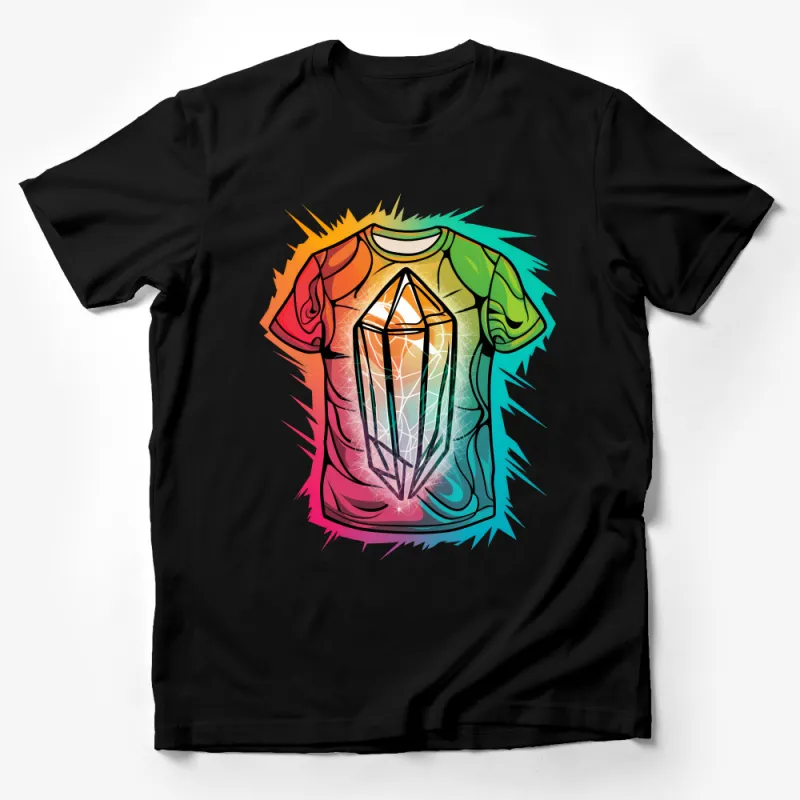 Colorful Crystal Graphic Tee for Women and Men, Vibrant Gemstone Illustration T-Shirt Male T-Shirt