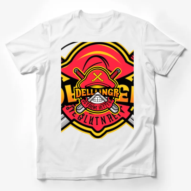 Firefighter Pride T-Shirt, Bold Red and Yellow Graphic Tee, Fire Department Emblem Casual Wear Male T-Shirt