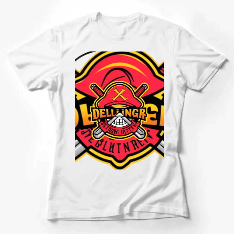 Firefighter Pride T-Shirt, Bold Red and Yellow Graphic Tee, Fire Department Emblem Casual Wear Female T-Shirt