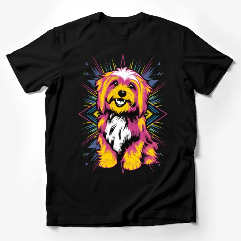 Vibrant Colorful Pop Art Dog T-Shirt, Funky Animal Lover Graphic Tee, Unique Pet Design Shirt for Casual Wear, Unisex Male T-Shirt