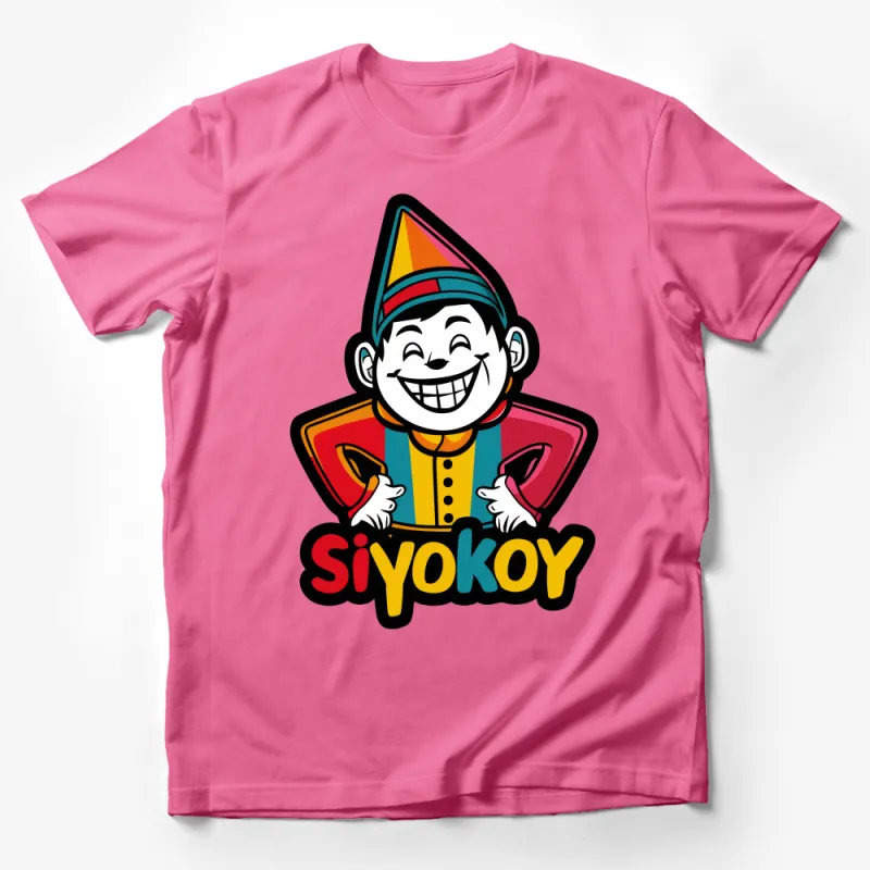 Vibrant Cartoon Character with Party Hat Unisex T-Shirt, Perfect Gift for All Ages Male T-Shirt