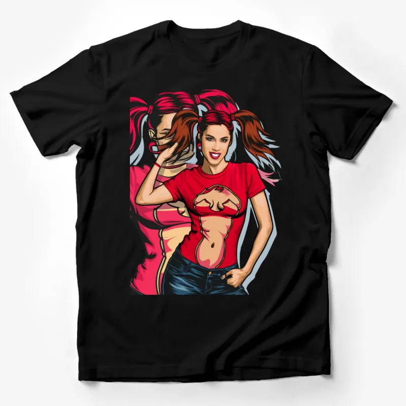 Women's Power Pose T-Shirt, Comic Style Strong Female Character, Vibrant Colors Male T-Shirt