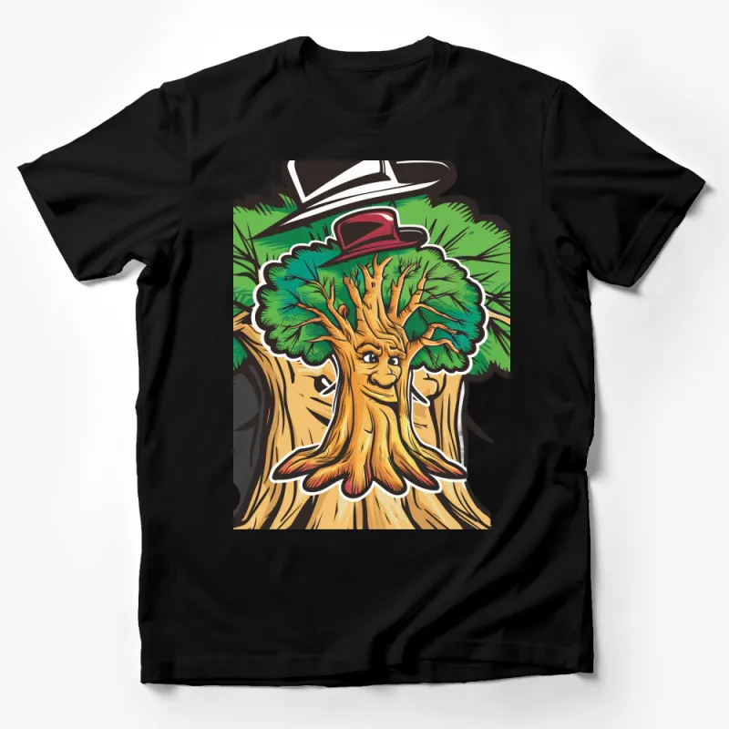 Whimsical Talking Tree with Top Hat Cartoon Illustration Unisex T-Shirt Male T-Shirt