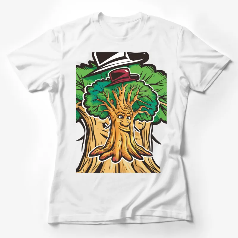 Whimsical Talking Tree with Top Hat Cartoon Illustration Unisex T-Shirt Female T-Shirt