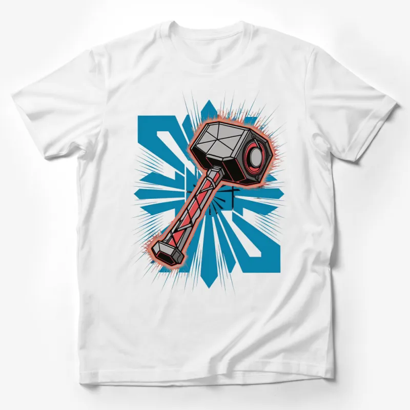 Retro Futuristic Hammer Graphic Tee, Vintage Style Comic Art T-Shirt Design Male T-Shirt