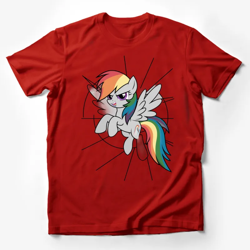 Cartoon Unicorn Rainbow T-Shirt, Cute Magical Flying Pony Tee, Vibrant Colorful Casual Apparel, Gift for Animation Fans Male T-Shirt