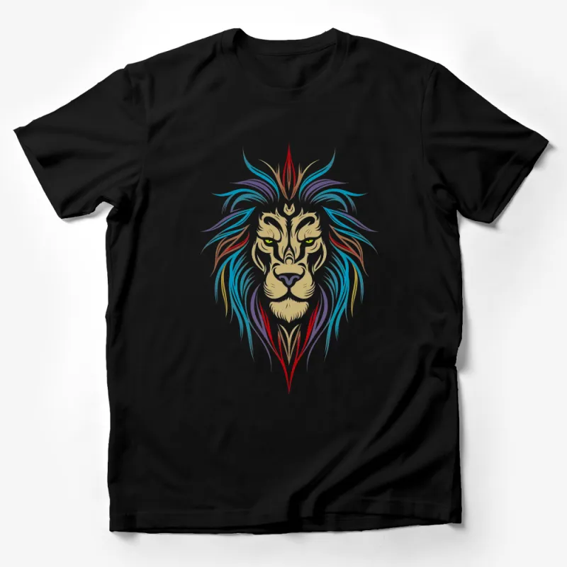 Colorful Abstract Lion T-Shirt, Unisex Artistic Lion Face Tee, Vibrant Jungle Animal Shirt, Tribal Style Male T-Shirt