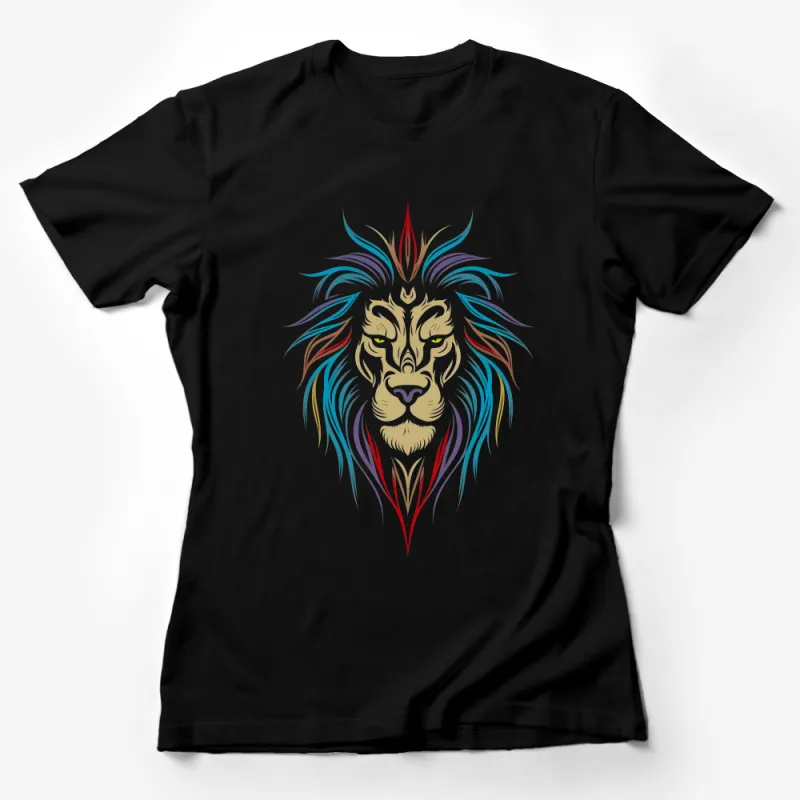 Colorful Abstract Lion T-Shirt, Unisex Artistic Lion Face Tee, Vibrant Jungle Animal Shirt, Tribal Style Female T-Shirt