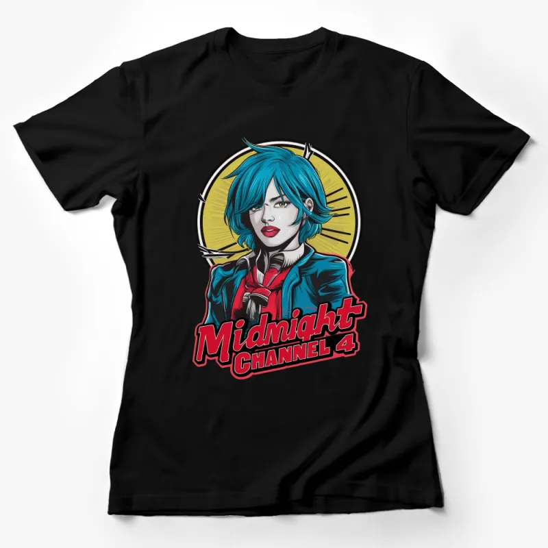 Stylish Blue-Haired Anime Girl T-Shirt, Midnight Channel 4 Graphic Tee, Urban Pop Culture, Casual Cool Top Female T-Shirt