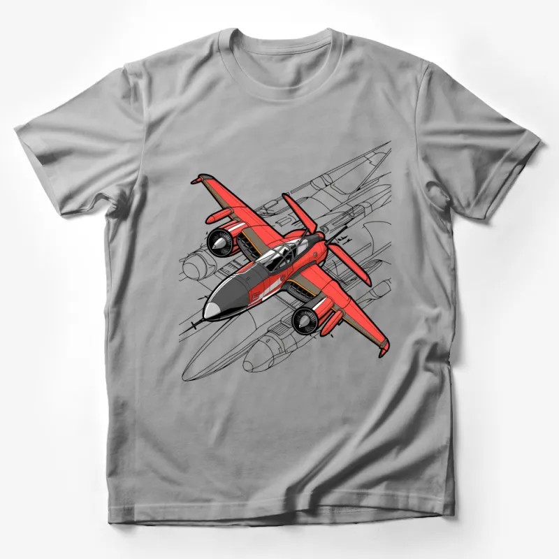 Men's Aviation T-Shirt, Red Fighter Jet Graphic Tee, Airplane Enthusiast Gift, Pilot Casual Wear, Aircraft Lover Top, Military Plane Design Shirt Male T-Shirt