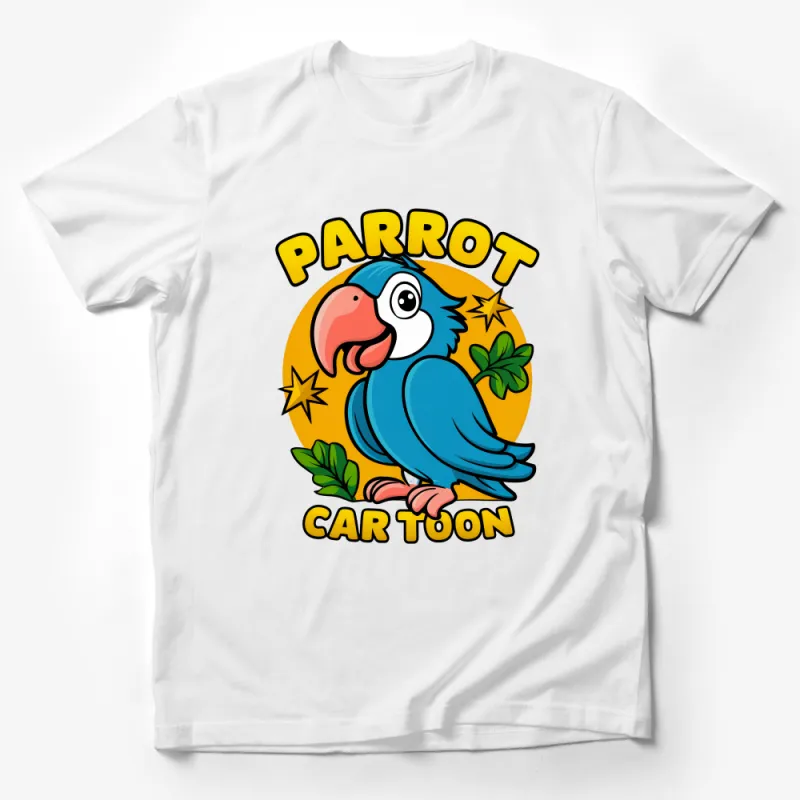 Colorful Parrot Cartoon T-Shirt, Tropical Bird Graphic Tee, Unisex Casual Shirt for Bird Lovers, Fun Animal Print Top Male T-Shirt