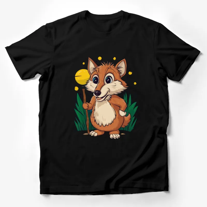 Cute Cartoon Fox T-Shirt, Unisex Animal Graphic Tee, Playful Woodland Creature Shirt, Nature Inspired Casual Apparel Male T-Shirt