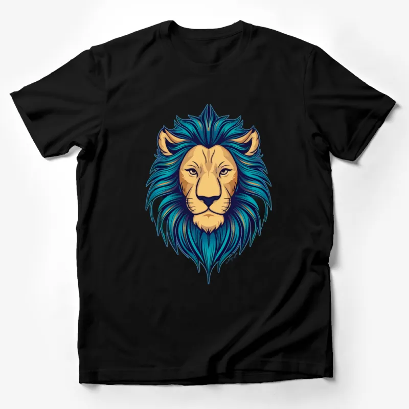 Graphic Lion T-Shirt, Majestic Blue Mane Lion Art Tee, Unisex Animal Print Shirt, Wildlife Illustration Top, Gift for Animal Lovers Male T-Shirt