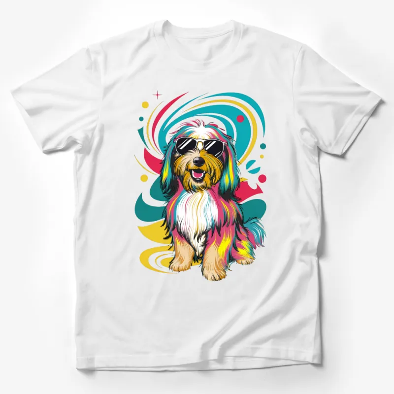 Colorful Dog Graphic Tee, Funky Sunglasses Dog T-Shirt, Unisex Pet Lover Shirt, Vibrant Pop Art Animal Top Male T-Shirt