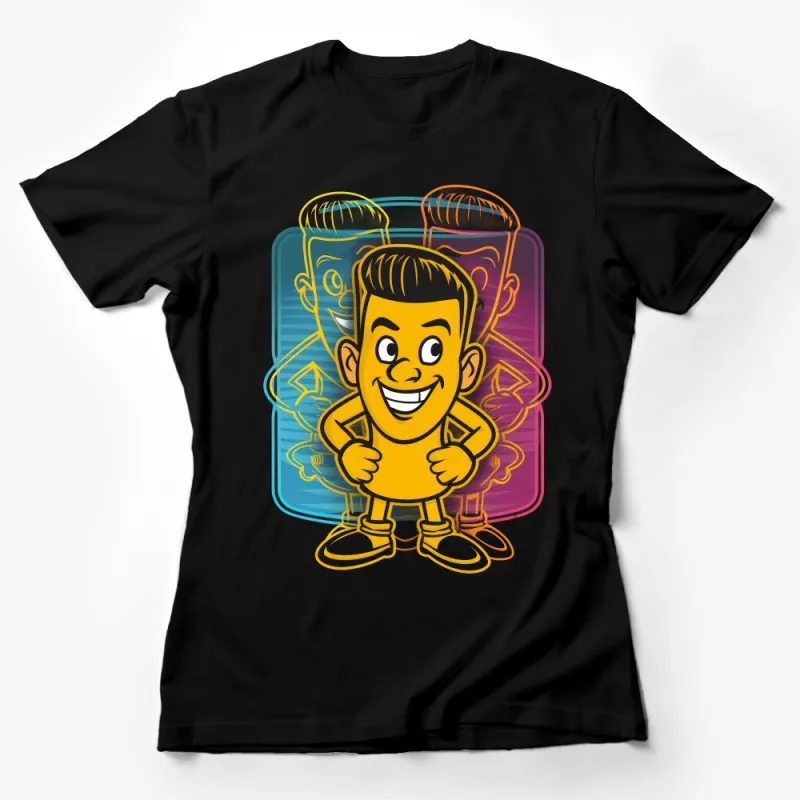 Cartoon Character T-Shirt, Yellow Shirt Graphic Tee, Colorful Illustration Casual Wear, Unisex Fun Tee for All Ages, Vibrant Art Shirt Female T-Shirt