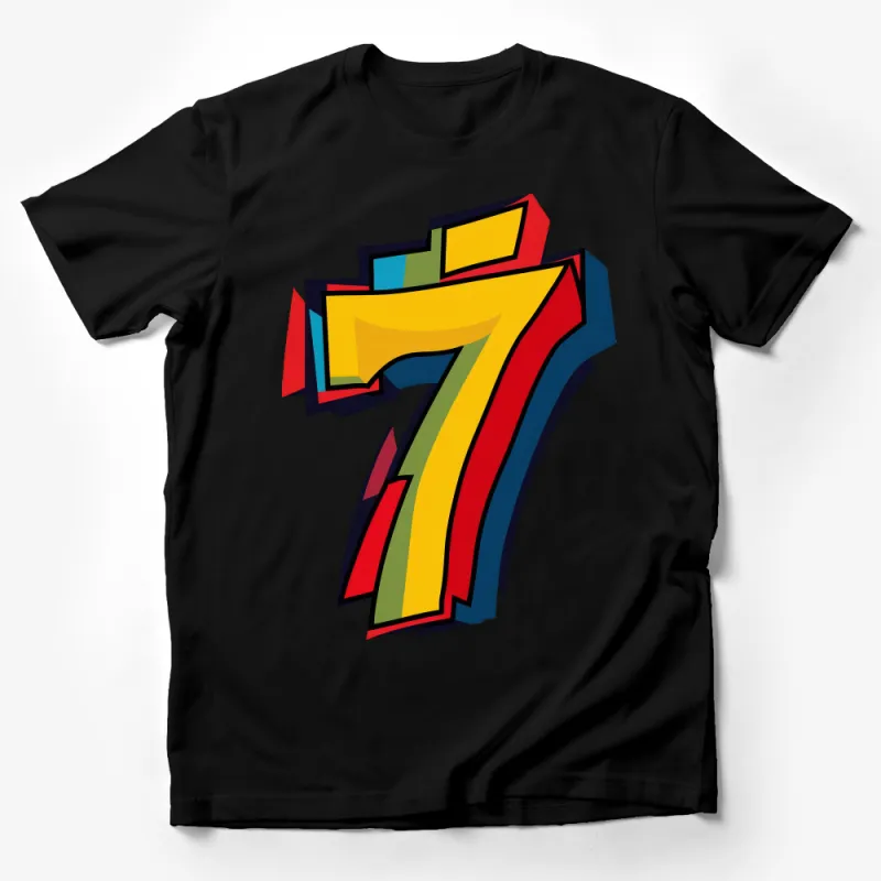 Colorful Abstract Number 7 Design T-Shirt, Unisex Graphic Tee, Artistic Bold Number Shirt, Casual Streetwear Male T-Shirt