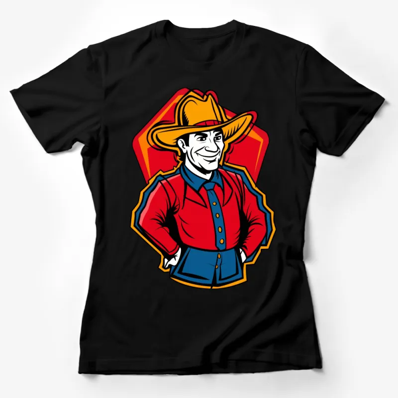 Classic Cowboy Cartoon Character T-Shirt, Men's Western Fun Tee, Casual Vintage Style Shirt, Unique Graphic Design Top, Unisex Apparel Female T-Shirt