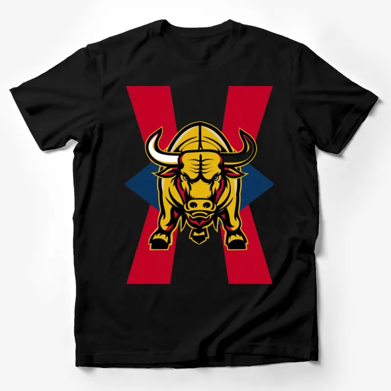 Bold Bull Graphic T-Shirt, Red and Blue Retro Stripes, Unisex Animal Tee, Vintage Inspired Bull Design, Soft Cotton Shirt, Casual Wear Male T-Shirt