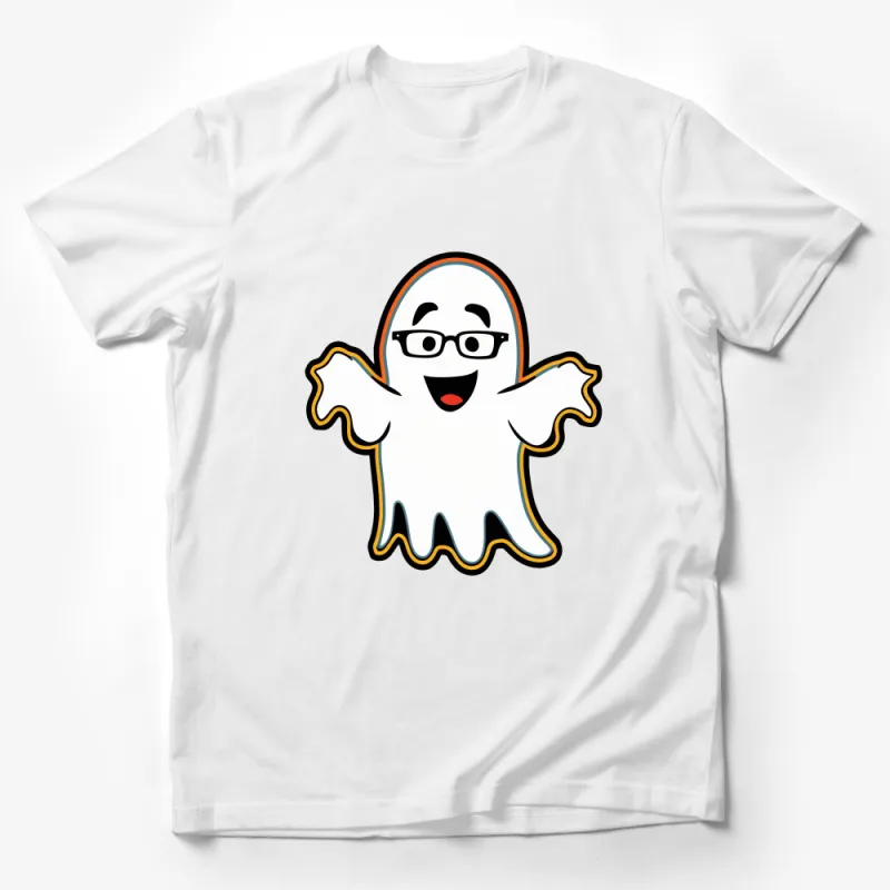 Cute Ghost Cartoon T-Shirt, Funny Spooky Character Tee, Unisex Halloween Shirt, Casual Geeky Ghost Apparel Male T-Shirt