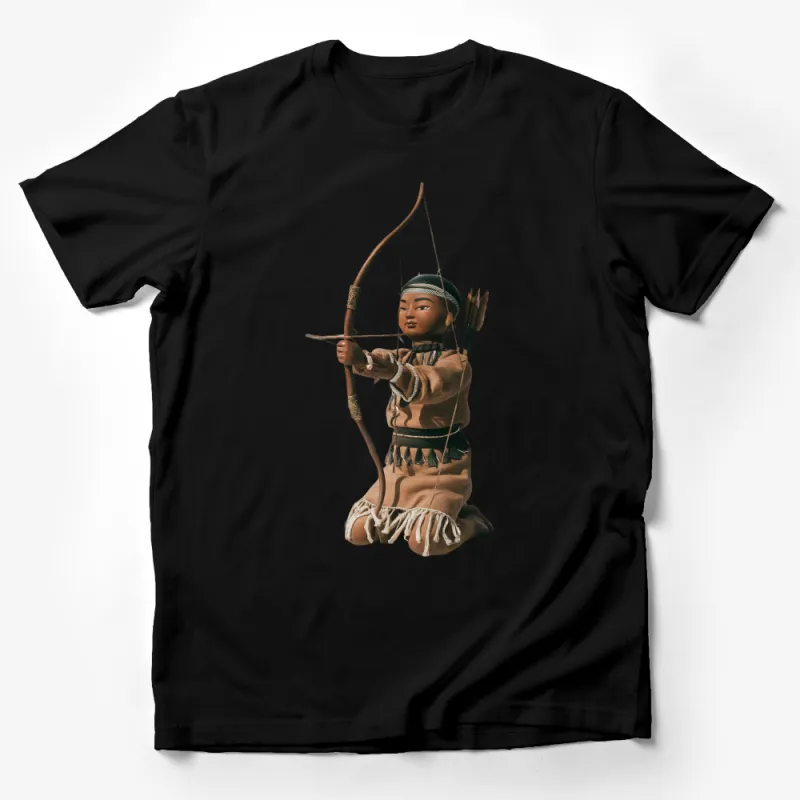 Vintage Archer Doll Graphic Tee, Unisex T-Shirt with Traditional Bow Hunter Design, Casual Wear, Gift for Archery Enthusiasts Male T-Shirt