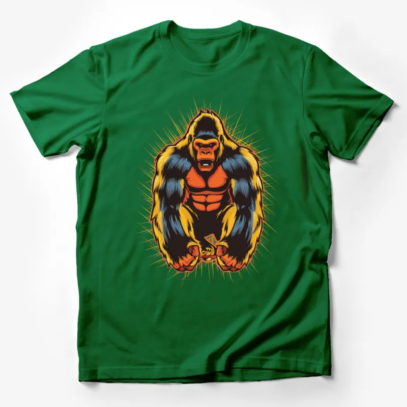 Vibrant Comic Style Gorilla Tee, Bold Colorful Graphic T-Shirt, Unisex Casual Streetwear, Unique Illustrated Animal Shirt Design Male T-Shirt