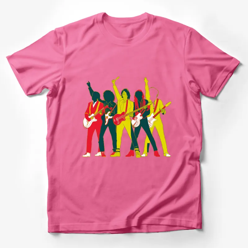 Colorful Band Silhouette Graphic Tee, Music Lovers T-Shirt, Unisex Band Shirt, Retro Musician Tee Male T-Shirt