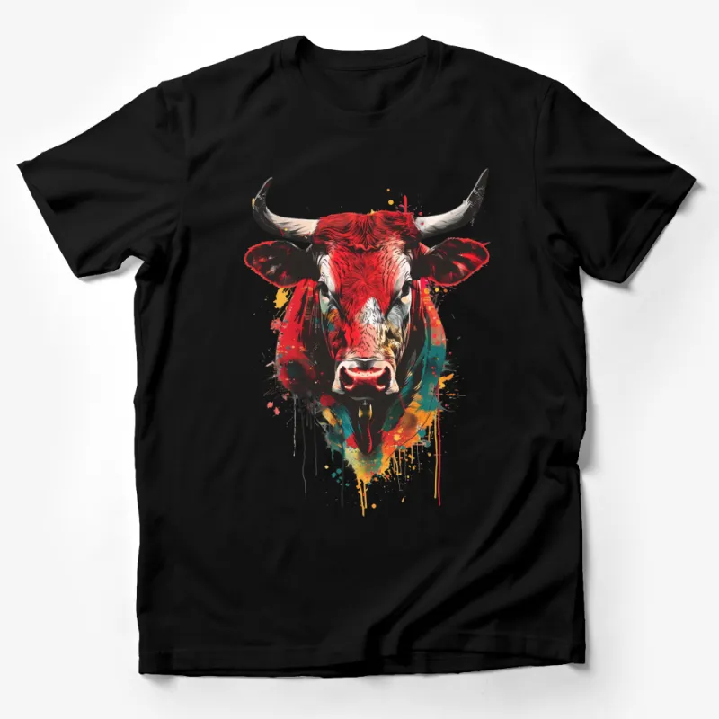 Colorful Bull Graphic T-Shirt, Artistic Animal Print Tee, Vibrant Casual Wear, Unisex Fashion Top, Unique Design Shirt for All Male T-Shirt