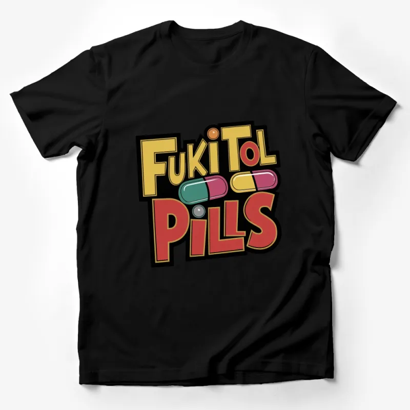 Funny Retro Fukitol Pills Graphic Tee, Vintage Style Colorful T-Shirt, Casual Novelty Shirt for Adults, Unisex Streetwear Top Male T-Shirt