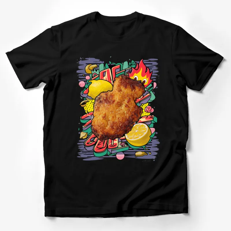 Unisex Funky Fried Chicken T-Shirt, Colorful Graphic Tee, Foodie Gift, Casual Streetwear, Urban Hip-Hop Style, Cool Summer Top Male T-Shirt