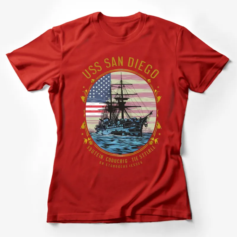 USS San Diego Nautical T-Shirt, Vintage Military Ship Graphic Tee, Patriotic Naval History Clothing Female T-Shirt