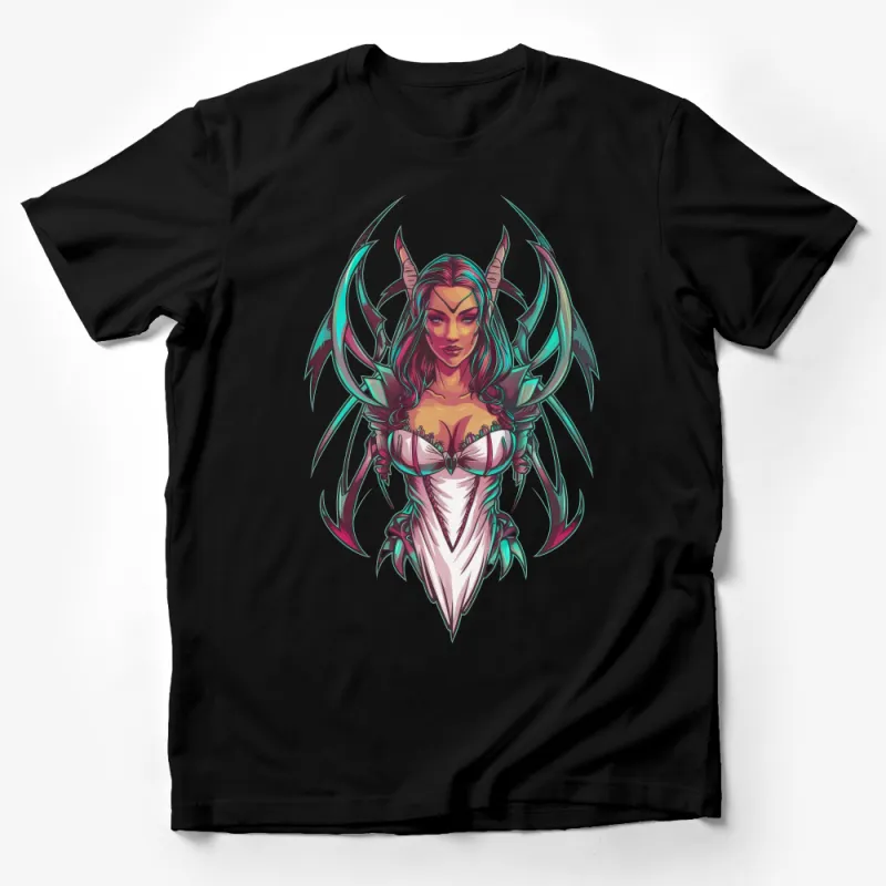 Fantasy Art T-Shirt, Female Warrior Illustration, Colorful Graphic Tee, Unique Artistic Apparel, Gift for Fantasy Lovers Male T-Shirt