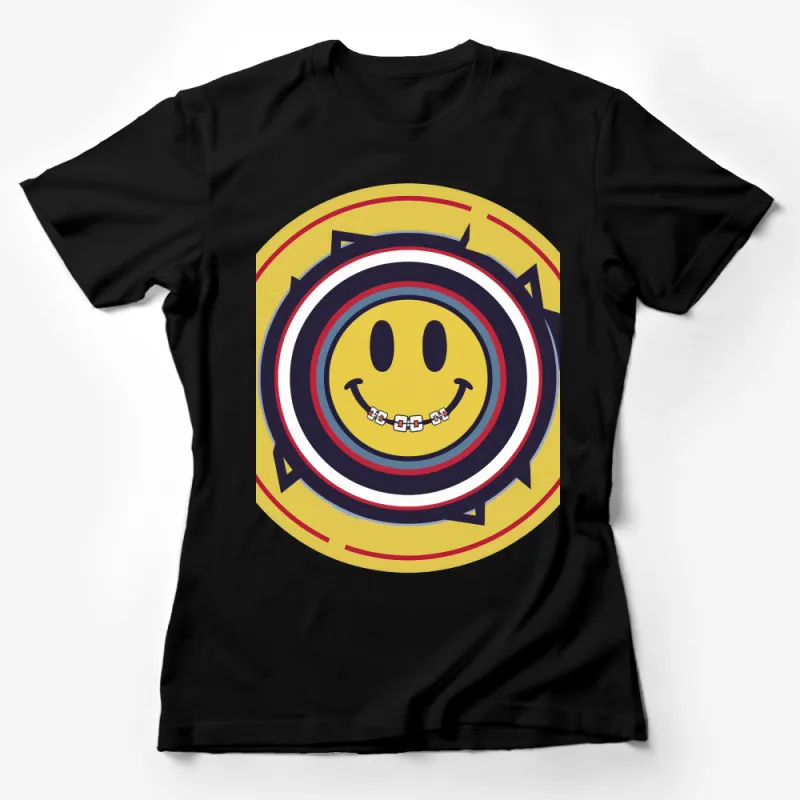 Retro Smiley Face DJ T-Shirt, Vintage Audio Shirt, Music Producer Tee, Graphic Unisex Vinyl Design Top, Casual Music Lover Gift Female T-Shirt