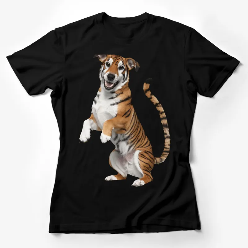 Unique Tiger-Dog Hybrid Print T-Shirt, Unisex Novelty Animal Graphic Tee, Casual Comfortable Cotton Shirt, Fun Gift Idea Female T-Shirt